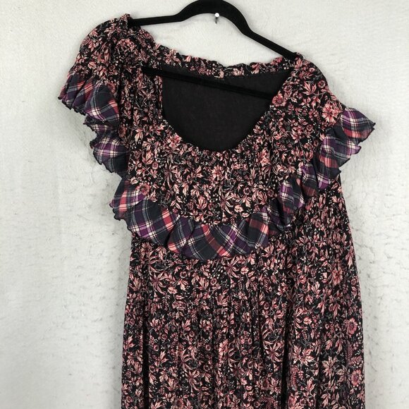 Free People Maxi Dress Womens Large Blue Pink Floral Boho Ruffle Cottage Core - Picture 10 of 16